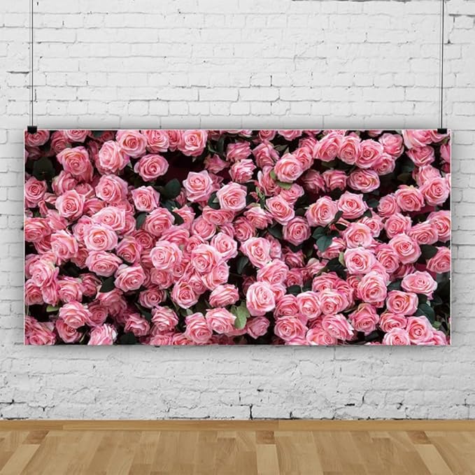 12x8ft Flower Backdrop Pink Rose Floral Wall Photography Background Birthday Baby Shower Wedding Party Banner Decorations Supplies Photo Booth Props