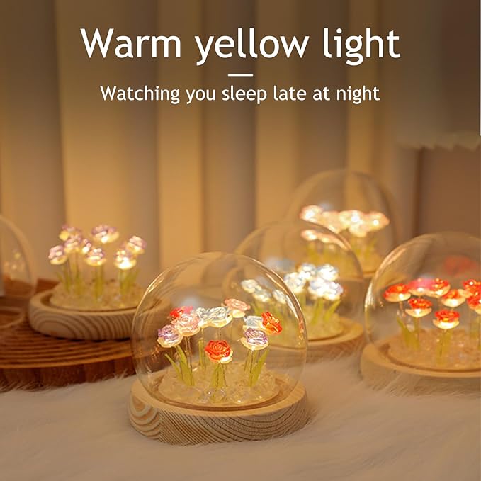 Light Up Rose in A Glass Dome - Valentines Day Gifts for Her, Birthday Gifts for Women, Rose Flower Lamp Night Light, Battery-Powered