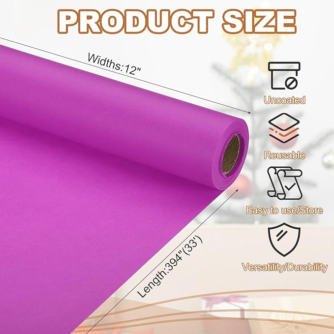 PATIKIL Wrapping Paper, 12" x 394"(33') 70 GSM Craft Paper Roll Kraft Packing Paper for Poster Bulletin Board, Gift Wrapping, Purple