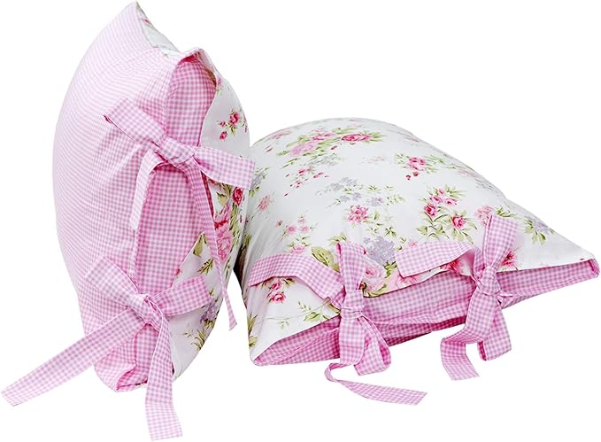 FADFAY Rose Floral Duvet Cover Set Pink Grid Cotton Girls Bedding with Hidden Zipper Closure 3 Pieces, 1duvet Cover & 2pillowcases,King/California King Size