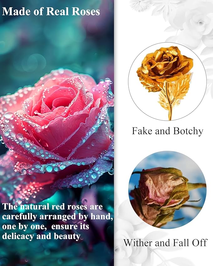 16 Flowers Preserved Roses Gifts for Women, Pink Forever Flowers Womens Birthday Gifts for Women Wife Friends Preserved Flower Rose Gift for Mom Her Wife gf