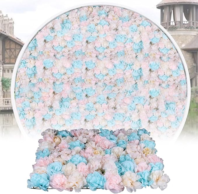 12 Pcs Artificial Flower Wall Panels 60x40cm 3D Flower Background for Wall, Wedding Flower Decorations Wall Silk Rose Panels for Candy Wall, Photo Areas, Stage Background(Dahlia + Rose + Hydrangea)