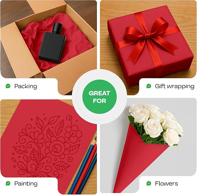 Christmas Red Kraft Paper Roll 36" x 1200" (100 feet) with Cutter - USA-Made Wrapping Paper for Packing, Moving, Shipping & Crafts/Arts - 100% Recyclable Natural Craft Material by IDL Packaging