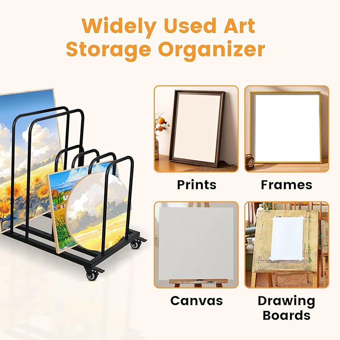 Art Canvas Storage Rack,Art Storage Organizer with Wheels,Metal Art Drying Painting Rack for Canvas Boards, Panel, Crafts Drying,Ideal for Art Studios Workshops Home Use