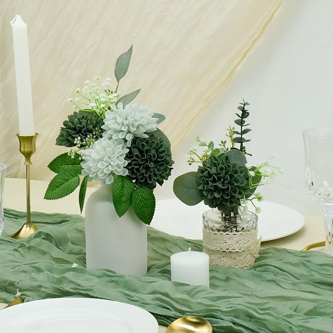 Artificial Flowers, 100pcs Realistic Artificial Rose for DIY Wedding Bouquets Centerpieces Arrangements, Hunter Green and Mint Green Dahlia Flowers with Stem for Bridal Shower Party Home