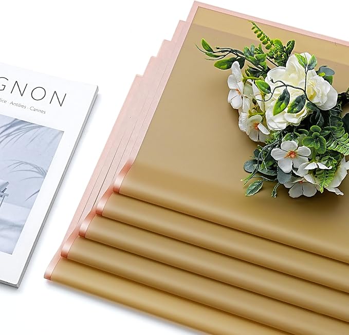 30 Sheets Beige Gold Edge Flower Bouquet Wrapping Paper，Florist Supplies Waterproof Floral Bouquet Wrapping Paper Bouquet Accessorie，Flower Shop Packaging Pape for DIY Gift Wedding Birthday