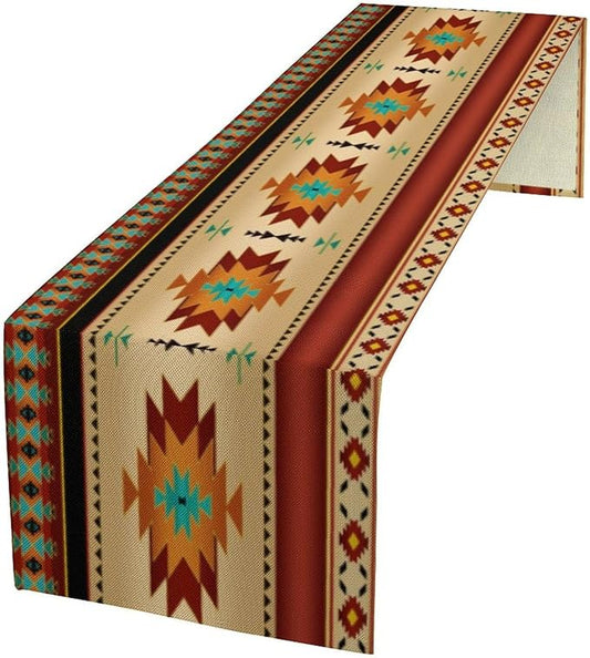 Aztec Southwest Table Runner, Ethnic Style Geometric Triditional Kitchen Table Runners Table Setting Decor for Garden Farmhouse Wedding Party Holiday Dinner Home, 13x60 Inch