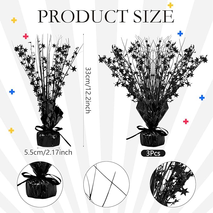 Crowye 3 Pieces Metallic Foil Spray Centerpiece Christmas Party Star Table Decoration Burst Centerpieces Fall Table Decor for Birthday New Year 2026 Party Holiday(Black)