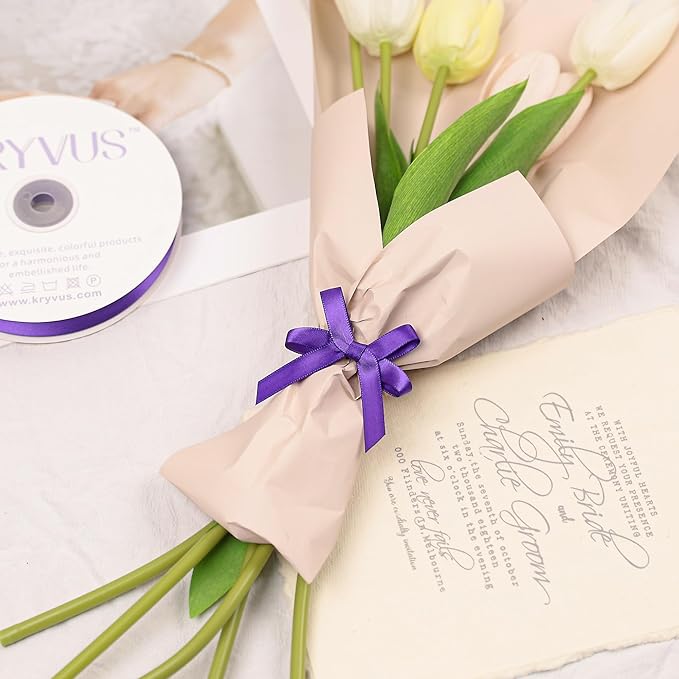 Purple Satin Ribbon, 3/8 Inch X 25 Yards, Premium Satin Ribbon for Gift Wrapping, Crafts, Hair Bow Making, Sewing, Flower Bouquet, Wedding Party Decor