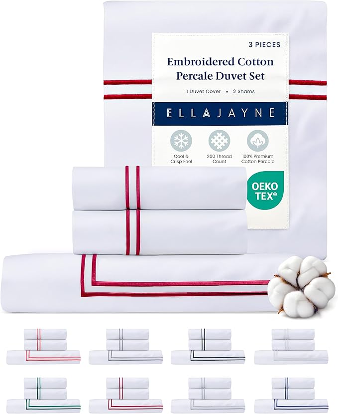 Ella Jayne Duvet Cover Queen Size (3 Pieces), 100% Cotton Percale, Full/Queen, Soft, Breathable & Lightweight, Including Duvet Cover (1 Piece) 90 x 90 Inches with 2 Pillow Shams (Red Design)