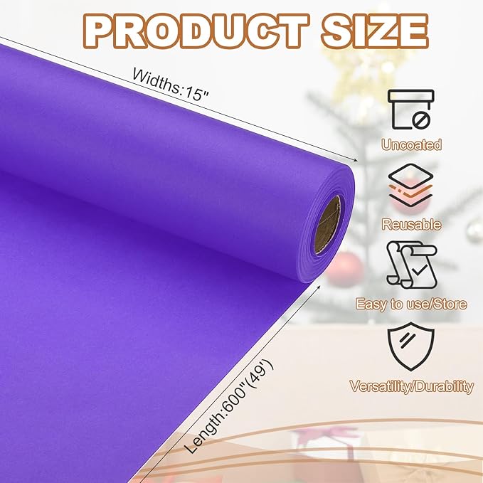 PATIKIL Wrapping Paper, 15" x 600"(49') 70 GSM Craft Paper Roll Kraft Packing Paper for Poster Bulletin Board, Gift Wrapping, Violet Blue