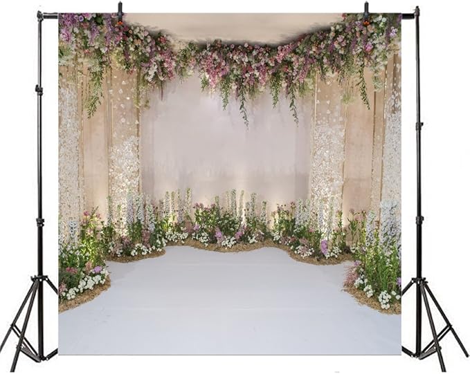 AOFOTO 5x5ft Wedding Backdrop Romance Archway Bridal Shower Flowers Wall Curtain Cradle Ceremony Banner Background for Photography Vinyl Anniversary Birthday Party Decoration Photoshoot Studio Props