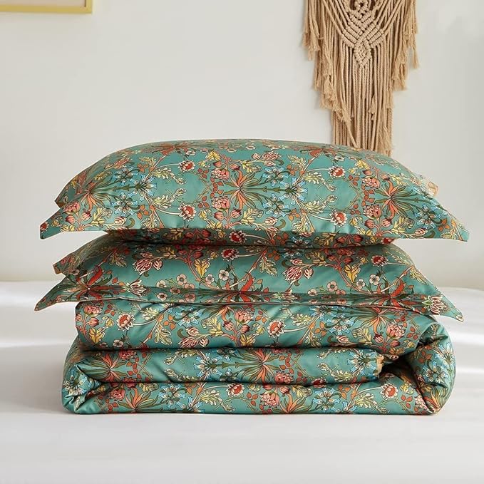 Vintage Floral Comforter Set King 3 Pieces Boho Bedding Comforter Chic Botanical Flower Comforter with 2 Pillowcases Fluffy Soft Famhouse Bedding Set Aesthetic Floral Boho King Size Comforter Set