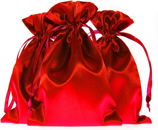 3" x 4" Red Satin Gift Bags, Jewelry Bags, Wedding Favor Silky Drawstring Baby Shower Christmas 50 per Pack