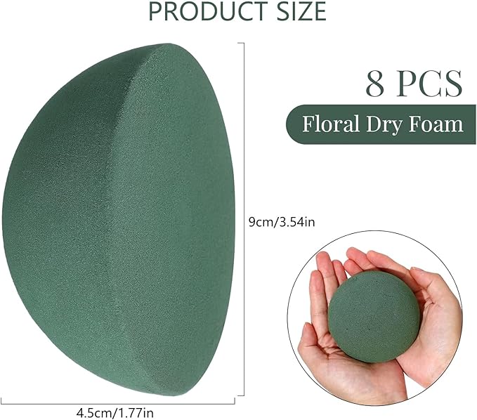 Round Dry Flower Foam 8Pcs 9cm Floral Dry Half Block for Artificial Flower Plant Wedding Bouquets Party Decoration Round Block for Craft