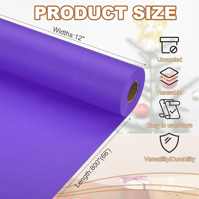 PATIKIL Wrapping Paper, 12" x 800"(66') 70 GSM Craft Paper Roll Kraft Packing Paper for Poster Bulletin Board, Gift Wrapping, Violet Blue