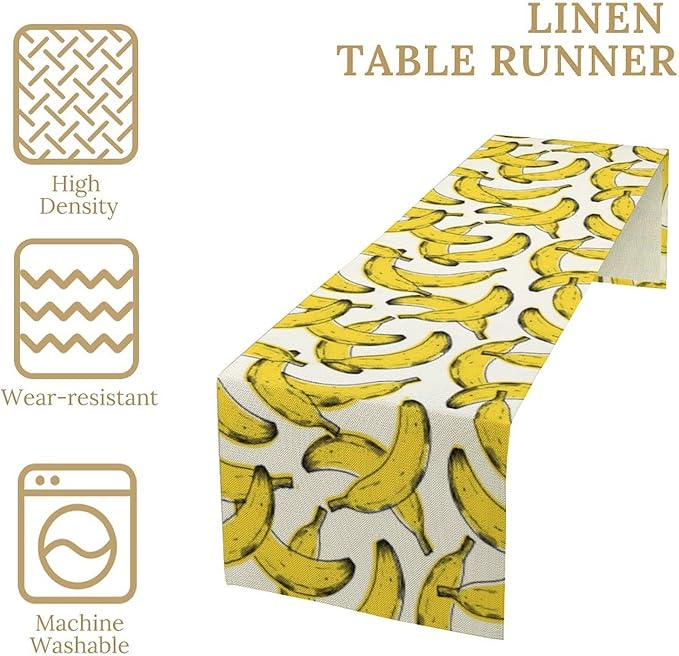 Banana Fruit Table Runner, Kitchen Dining Table Decor, Watercolor Tropical Fruit Palm Leaves Table Runners for Indoor Outdoor Home Farmhouse Holiday Wedding Birthday Party Decoration, 13 x120 Inch