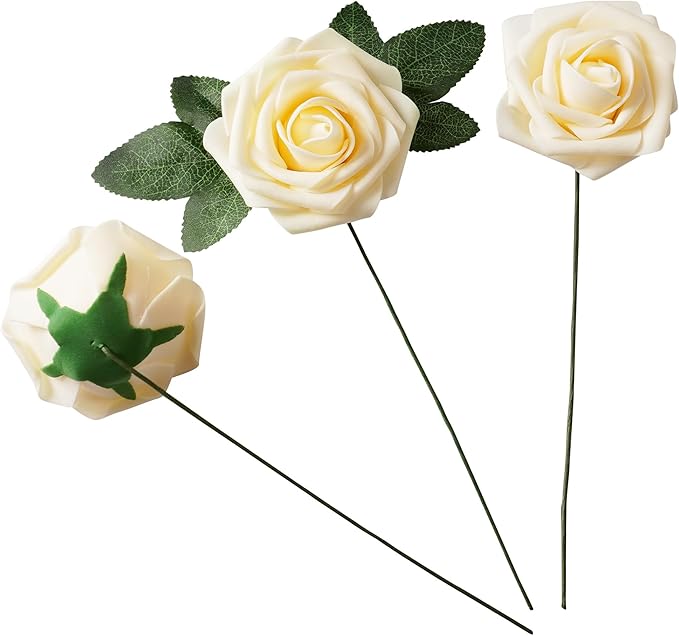 25pcs Artificial Flower Foam Rose Real Touch Roses Flower Heads with Stem for DIY Wedding Bouquets Centerpieces Arrangements Party Baby Shower Home Decor (Shades of Pink Rose)