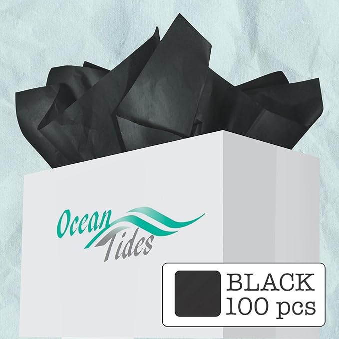 Ocean Tides 100 Sheets (14 x 20 Inches) Christmas Wrapping Paper – Gift Wrapping Tissue Paper Bulk for Crafts, Birthdays, & Holidays – Colored Tissue Papers for Gift Bags & Decorations, Black