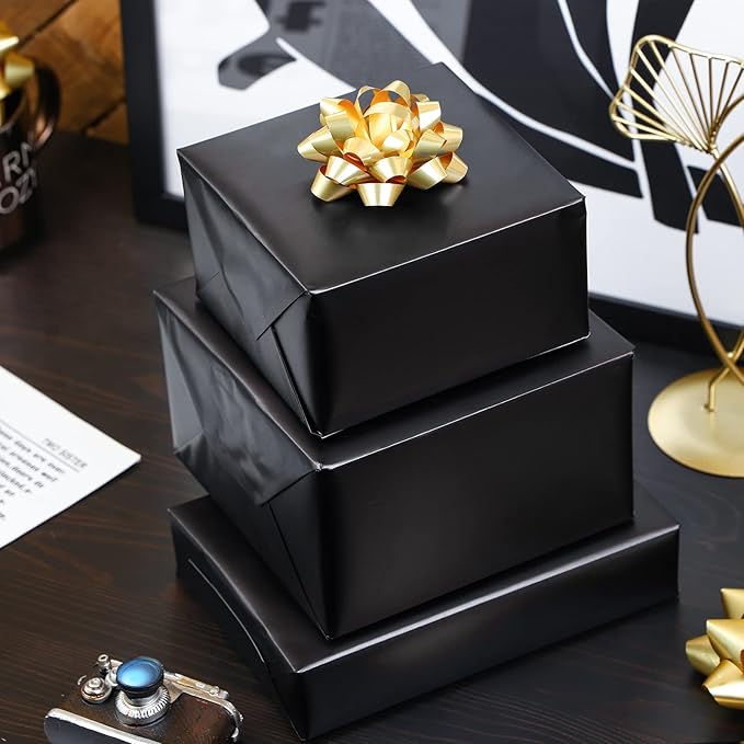 RUSPEPA Matte Black Wrapping Paper - Solid Color Matte Gift Wrapping Paper Roll Perfect for Wedding, Birthday for Men, Christmas, Baby Shower, Graduation Gift, Father's Day Gifts - 17 Inch X 16.5 Feet