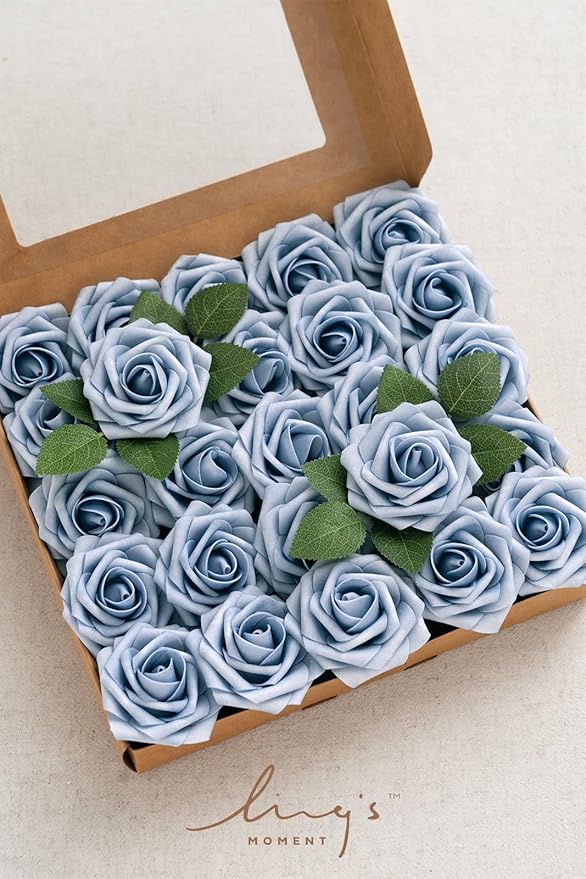 Ling's moment Artificial Flowers 25Pcs Provence Roses Decor w/Stems,3" Real Touch DIY Foam Floral for Wedding Bouquet/Centerpieces, Outdoors Party Backdrop, Room/Table, and Garden/Pot Decorations