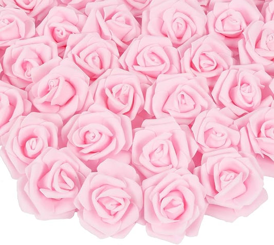 100pcs Foam Rose Artificial Flower Heads, 3-Inch Light Pink Fake Flower Heads Stemless Rose Flowers Bulk for DIY Crafts,Wedding Bouquets Party Baby Shower Home Decor (Light Pink)