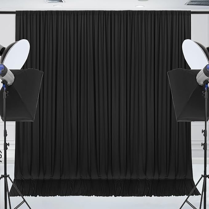 20x10ft Wrinkle Free Black Backdrop Curtain for Parties Soft Fabric Drapes Wedding Black Curtain Backdrop for Birthday Party Decorations Background for Photography 5x10ft, 4 Panels