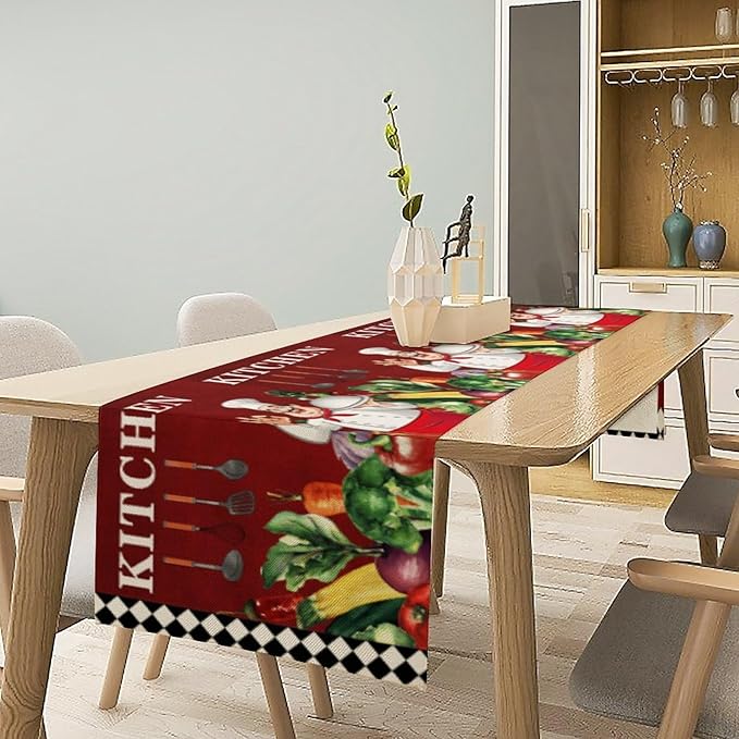 Chef Table Runner,Farmhouse Burlap Table Runners for Party Wedding, Chef Decorations for Kitchen, Chef Kitchen Decor 13x90in