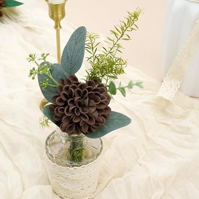 Artificial Flowers, 25pcs Artificial Rose for DIY Bouquets Arrangement, Brown and Tan Dahlia Flowers Foam Fake with Stems for Wedding Shower Party Floral Arrangements Tables Home Decorations