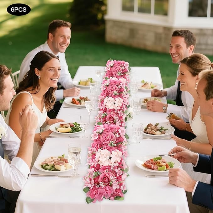 Flower Wall Panel Backdrop, 6pcs 20 X 8 Inch Artificial Floral Panels, Dahlia + Peony + Rose, 3D Fake Silk Flower Backdrop for Wedding Party Dining Table Centerpiece Decorations (Purple and Pink)