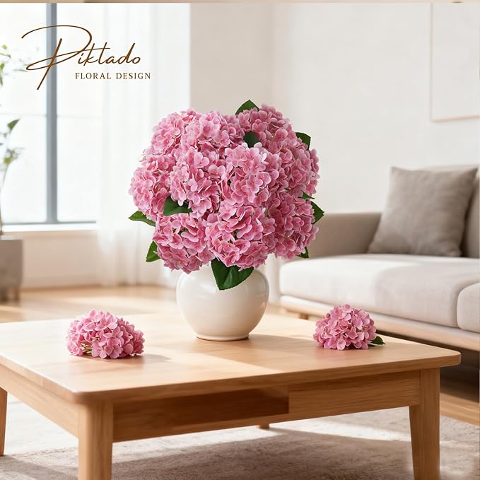 A Bunch 20in， Real Touch Hydrangea Artificial Flowers， with 5pcs Flower Head 8pcs Leaves， Faux Hydrangea Flowers for Home Office Decor Wedding Party Arrangements (2, Pink)