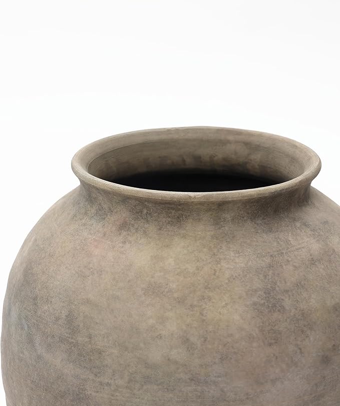 LuxenHome Rustic Ceramic Vase, 14.8" Tall Terracotta Pot with Earthy Gray-Brown Finish, Vintage Decorative Vase for Shelf Dining Table Decor, Farmhouse Pottery for Living Room Home Decor