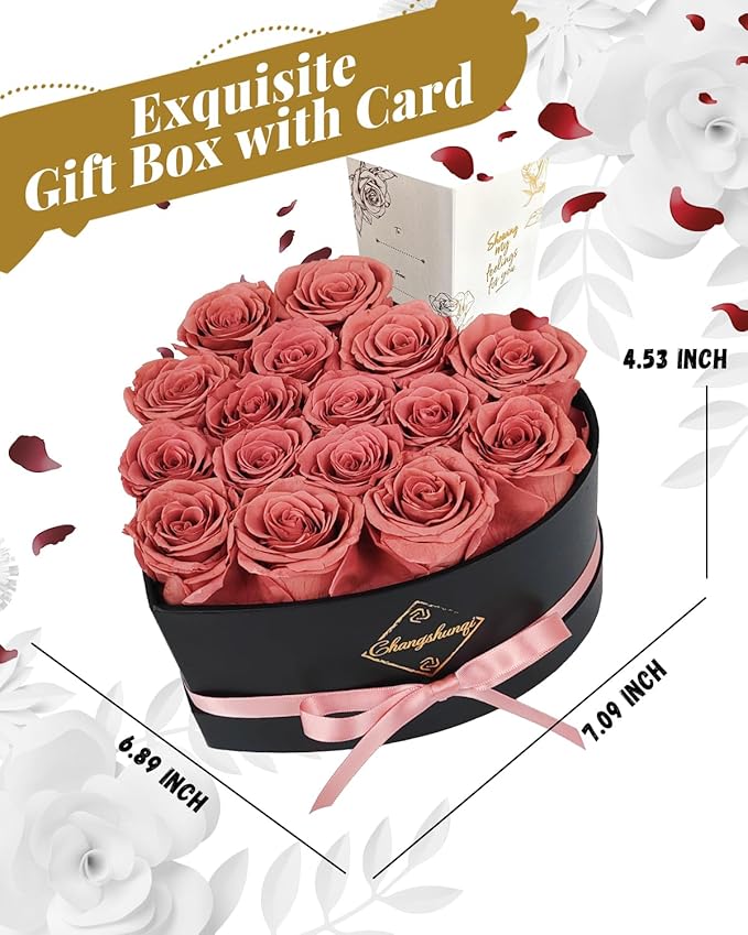 16 Flowers Forever Preserved Roses in Heart Box, Preserved Flowers Womens Birthday Gifts for Women Mothers Rose Gift for Her Romantic Eternal Real Rose for Women Mom Wife
