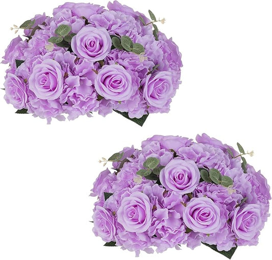 NUPTIO Flower Balls Flowers for Centerpieces: 2 Pcs 15.7 inch Diam Light Purple Artificial Rose Fake Flower Ball Arrangement Bouquet Wedding Centerpieces for Tables Wedding Centerpiece Decorations