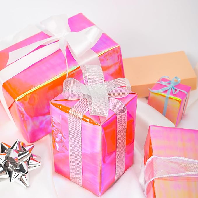 Yarcony Holographic Wrapping Paper Roll - 17Inch x 33Feet - Elegant Metallic Iridescent Red Shimmering Hologram Foil Textures Christmas Gift Wrap Paper for Birthday, Parties, Birthday, Wedding