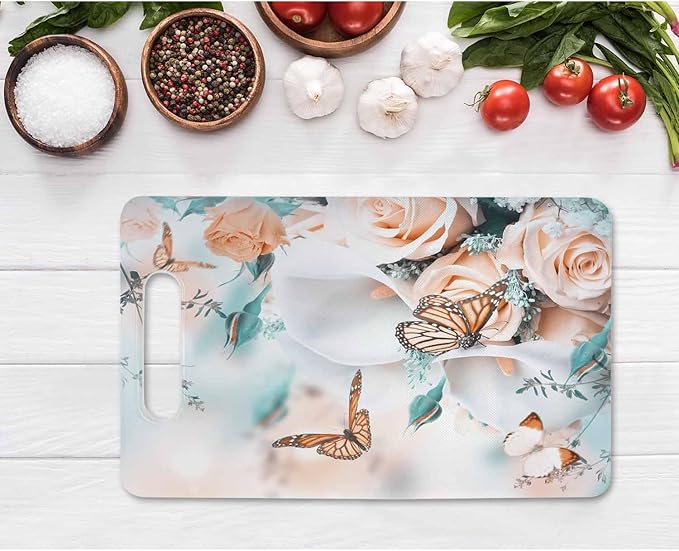 Butterfly Bouquet Cutting Boards Yellow Roses White Calla Lilies Cutting Boards Kitchen Chopping Board with Handles Non Slip Plastic 16 x 10 x 0.24 Inch