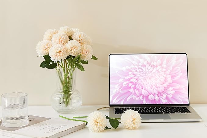 SITUMEIZI 12 Pcs Champagne Artificial Chrysanthemums Flowers Ball Flower Fake Mums Silk for Wedding Home Kitchen Decoration Floral Arrangement