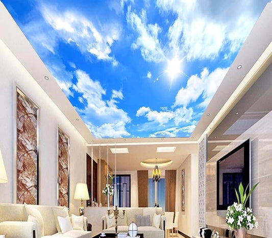 Eierme-Blue Sky Background with White Clouds Mural Wallpaper Peel and Stick 137" x 102"