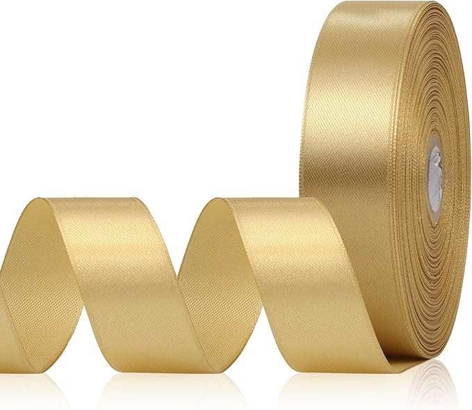 Champagne Gold Satin Ribbon 1 Inch, 60 Yards Champagne Gold Ribbon for Hair, Crafts, Graduation Wreaths, Flower Bouquet, Gift Wrapping, Christmas, Festival Decor