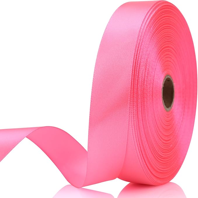 7/8 Inch 60 Yards Pink Satin Craft Ribbon-Single Face Polyester Ribbon for Handmade Roses,Gift Wrapping,Timeless Flower,Bouquets,Wedding and Party Decoration