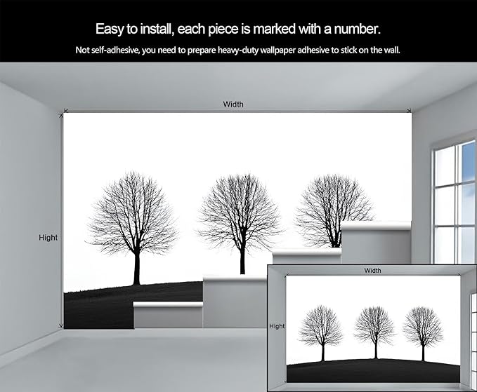 KIREUPA Minimalist Tree Wall Mural, Elegant Tree Silhouette Poster 3d Wall Murals, Modern Forest Wallpaper Mural, for Living Room Bedroom Large Wallpaper Indoor Decor 177.16" W x120 H