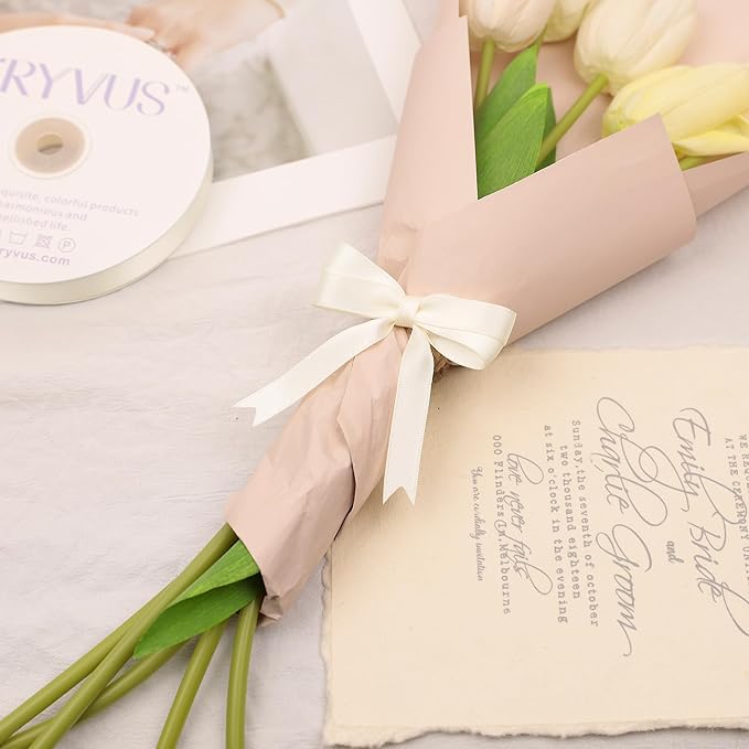 Ivory Satin Ribbon, Double Faced 1/2 Inch X 50 Yards Ivory Ribbon, Premium Satin Ribbon for Gift Wrapping, Crafts, Hair Bow Making, Sewing, Flower Bouquet, Wedding Party Decor