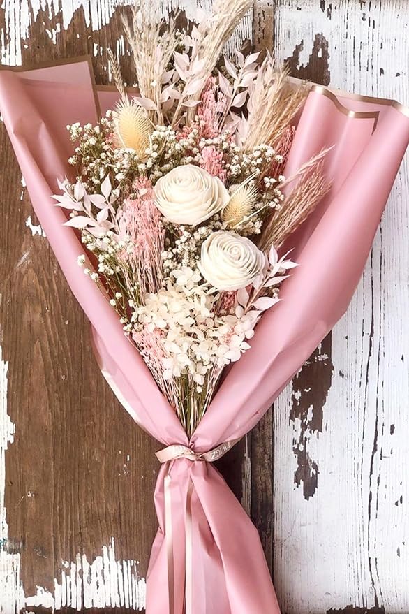 WRAPAHOLIC 20 Sheets Flower Wrapping Paper - 22.4 x 22.4 inch Gold Trim Pink Water-Resistant Floral Bouquet Wrapping Paper, Florist Supplies Packaging Paper for Wedding Birthday Gift DIY