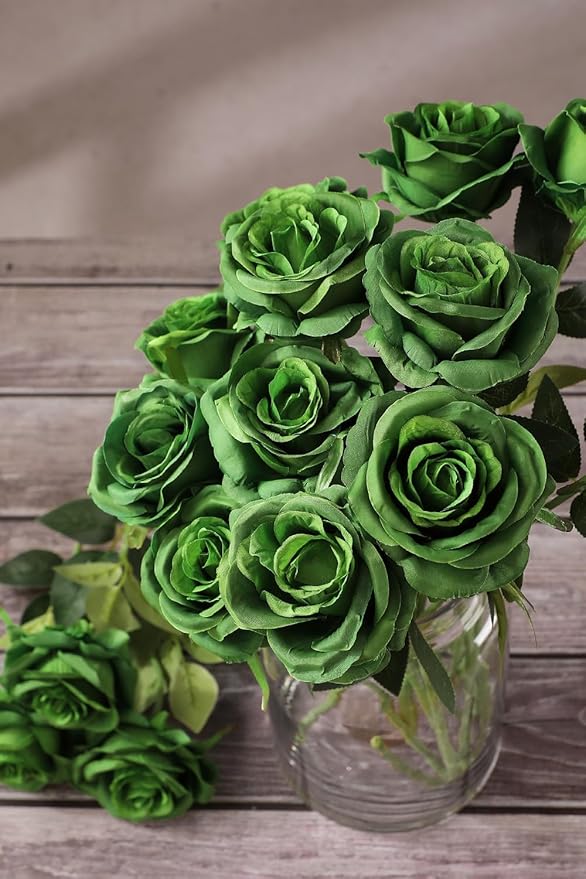 Luyue 10PCS Artificial Roses Flower with Stems Slik Fake Flowers Bouquet Realistic Long Stem Faux Rose for Valentines Day Wedding Home Decor
