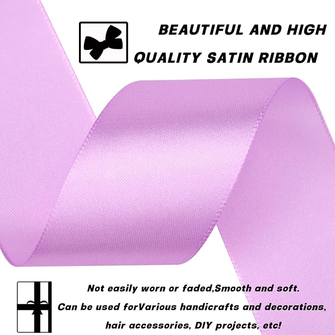 1-1/2 Inch 60 Yards Lilac Purple Solid Satin Ribbon for Gift Wrapping,Craft Floral Bouquets,Wedding Party,Timeless Flower,Decoration Floral Hair,Balloons