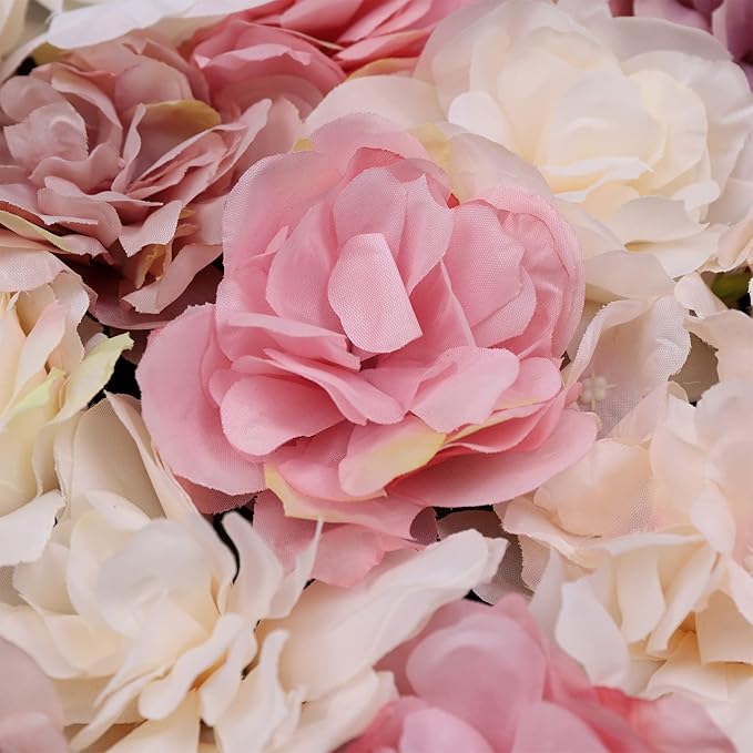 12 Pcs Artificial Flower Wall Panels 3D Flower Background Panel for Wall, 60x40cm Wedding Flower Decorations Wall Silk Rose Panels for Party, Nail, Photo Areas, Stage Background (Pink + Peach)