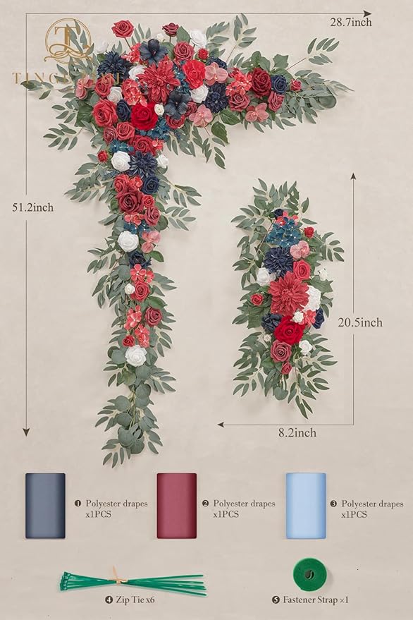 TINGE TIME Artificial Arch Flowers Kit Pack of 5, Wedding Decorations for Reception with Hanging Flowers, Wedding Arch Silk Floral Arrangements Ceremony Backdrop Bridal Shower Outdoor Party Decor