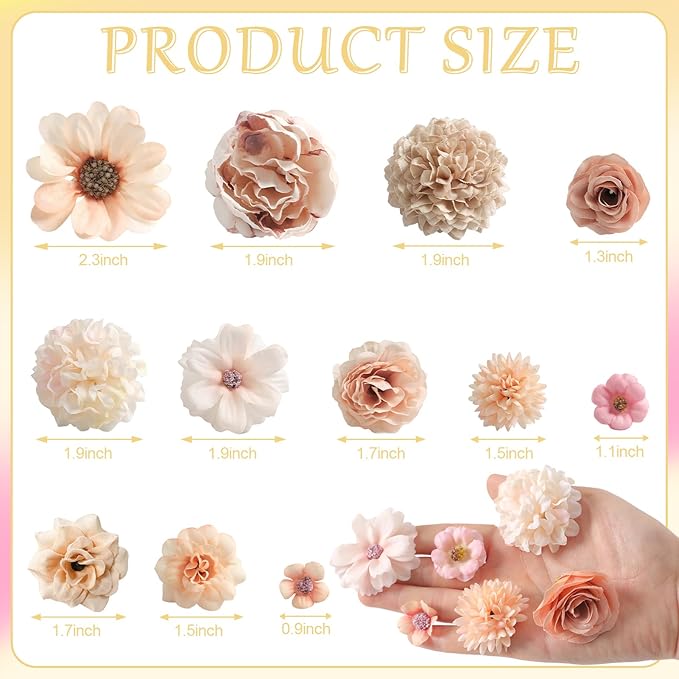 Faux Flower Heads Champagne Small Silk Artificial Flower DIY Fake Mini Flowers Rose Daisy Multicolor Flowers Craft Supplies for Wedding Party Wreath Graduation Season Party Home Decor