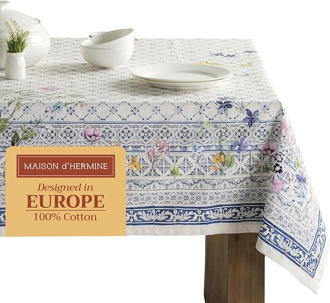 Maison d' Hermine Table Cloth Square Table 100% Cotton 54 x 54 Inches Tablecloth Reusable Decorative Everyday Use for Dining Room, Farmhouse, Home, Party, Festive & Wedding Spring Summer - Faience