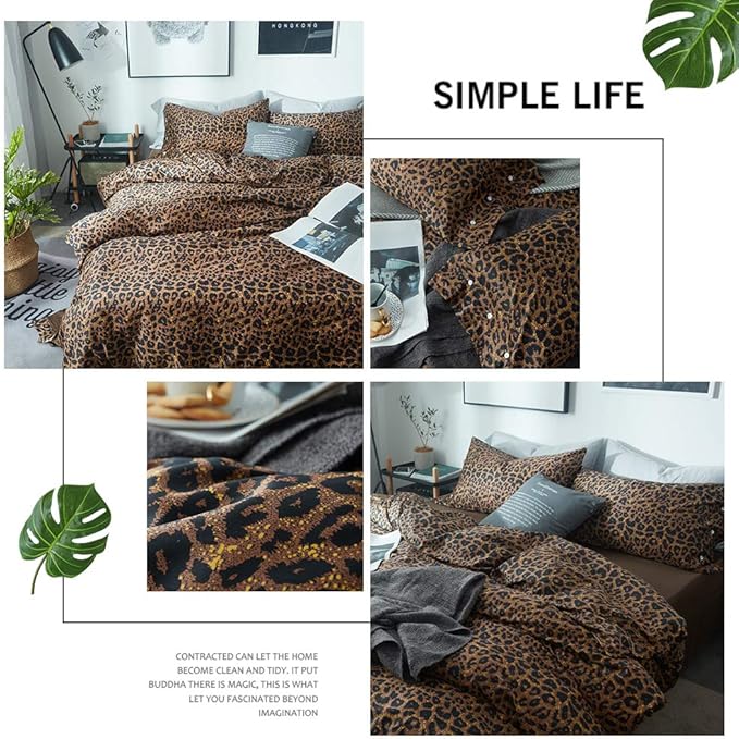 mixinni Wild Animal Print Duvet Cover Twin XL Size 100% Long Staple Cotton Sexy Leopard Print Bedding Set with Zipper Closure Ties, Perfect for Man and Woman, Ultra Soft and Easy Care, 3pcs